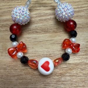 Kids Heart Charm Bracelet with Red and Black Beads